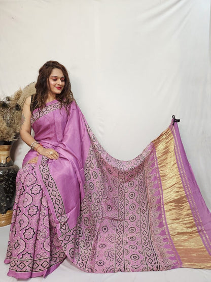 Fine Modal Silk Authetic Hand blocked Ajrakh Print Saree - Premium  from Ethenika.com  - Just INR 6590! Shop now at Ethenika.com 