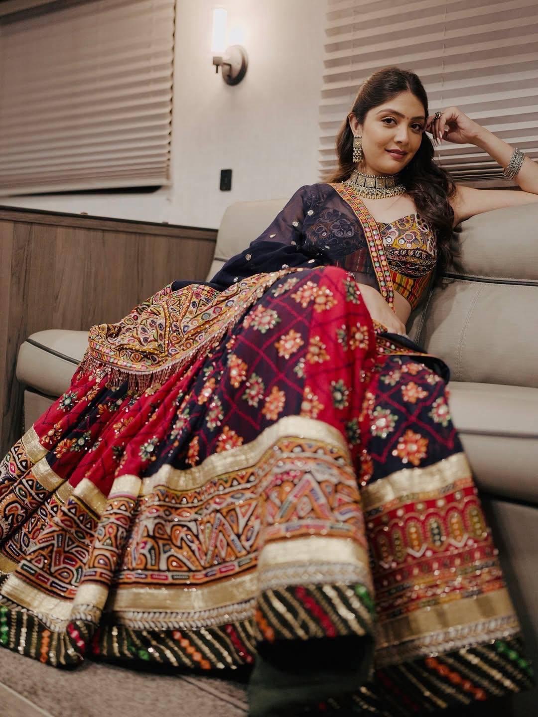 Designer Chaniya Choli | Malai Silk Mirror Work & Gota Zari | Garba