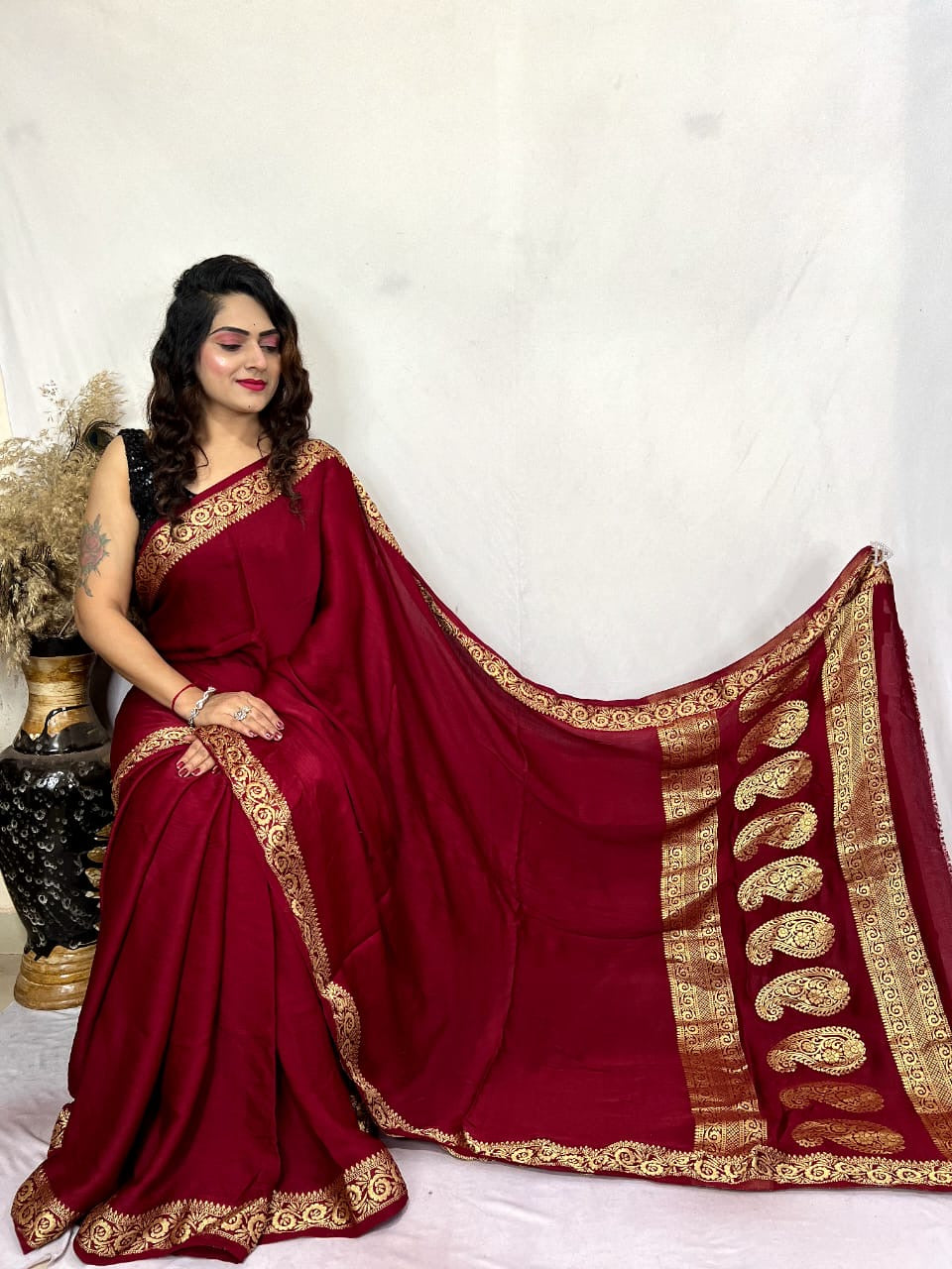 Modal Silk Golden Embroidery work Keri Pallu Saree - Premium  from Ethenika.com  - Just INR 5990! Shop now at Ethenika.com 