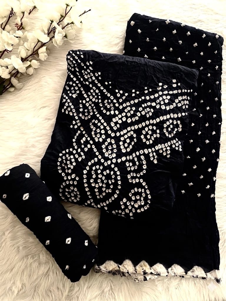 Cotton Kusum Neck Bandhani Dress Material