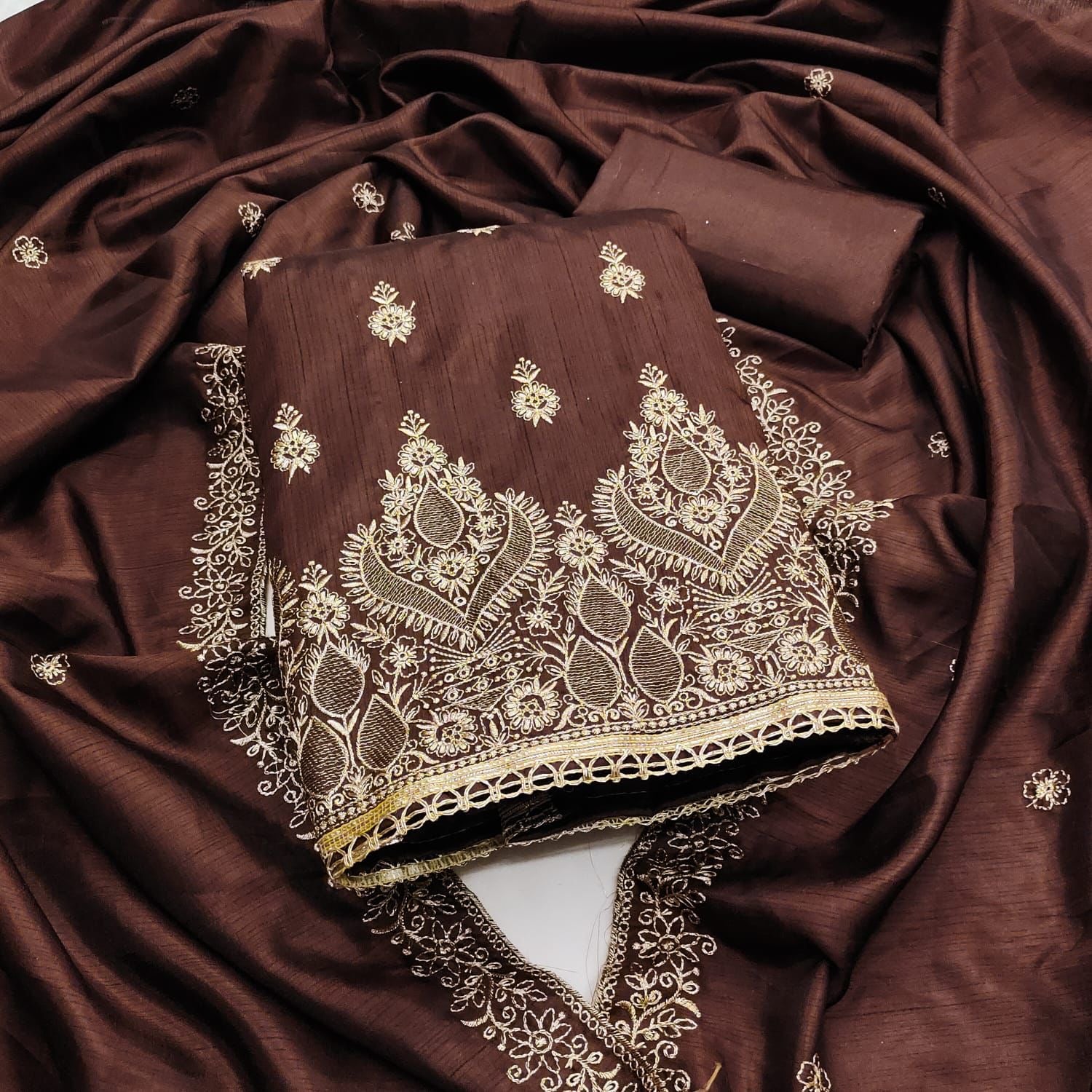 Cotton Golden Thread Embroidery Work Summer Special Dress Material for Women (Unstitched) Ethenika.com Cotton Golden Thread Embroidery Work Summer Special Dress Material for Women (Unstitched) Ethenika.com