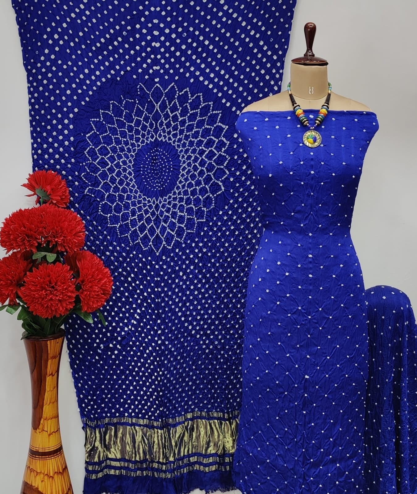 Pure Modal Silk Original Hand Crafted Bandhani Dress Material Unstitched Blue