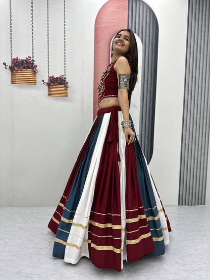 Side view of designer mirror work Chaniya Choli