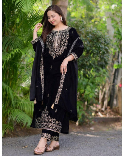 Ethenika Thread Embroidery Work Winter Wear Velvet Suit for Women - Premium  from Ethenika.com  - Just INR 3990! Shop now at Ethenika.com 