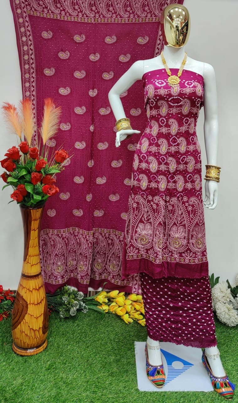 Modal Ghazi Silk Lakhnavi work Bandhani Salwar Material - Premium  from Ethenika.com  - Just INR 4990! Shop now at Ethenika.com 