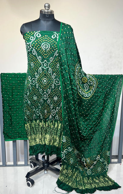 Modal Silk Authentic Hand Crafted Kutch Bandhej Dress Material