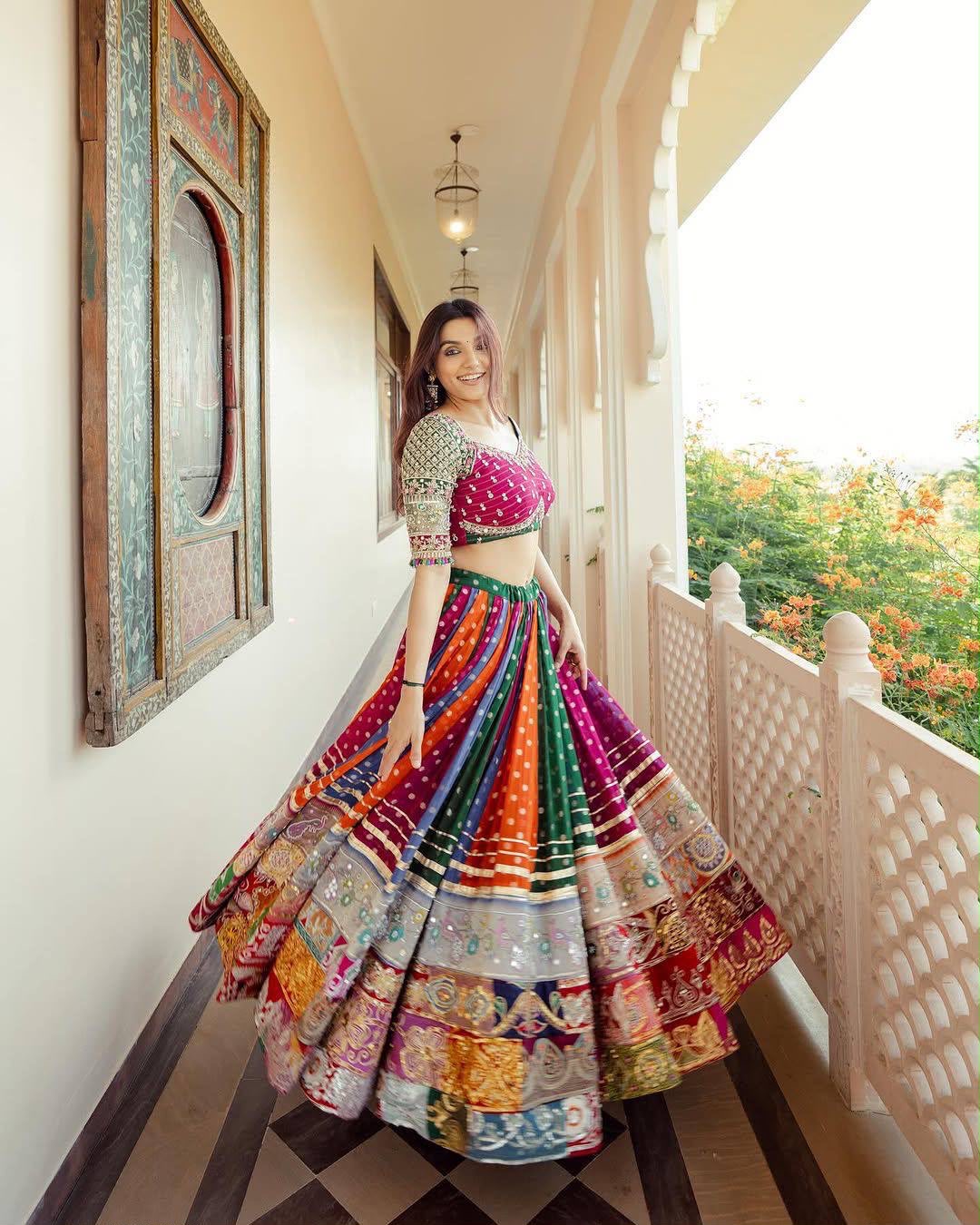 Designer Chaniya Choli | Digital Print Mirror Work | Navratri 2026