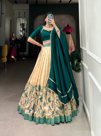 Green Silk Printed Lace work Lehenga Choli Set - Premium  from Ethenika.com  - Just INR 4990! Shop now at Ethenika.com 