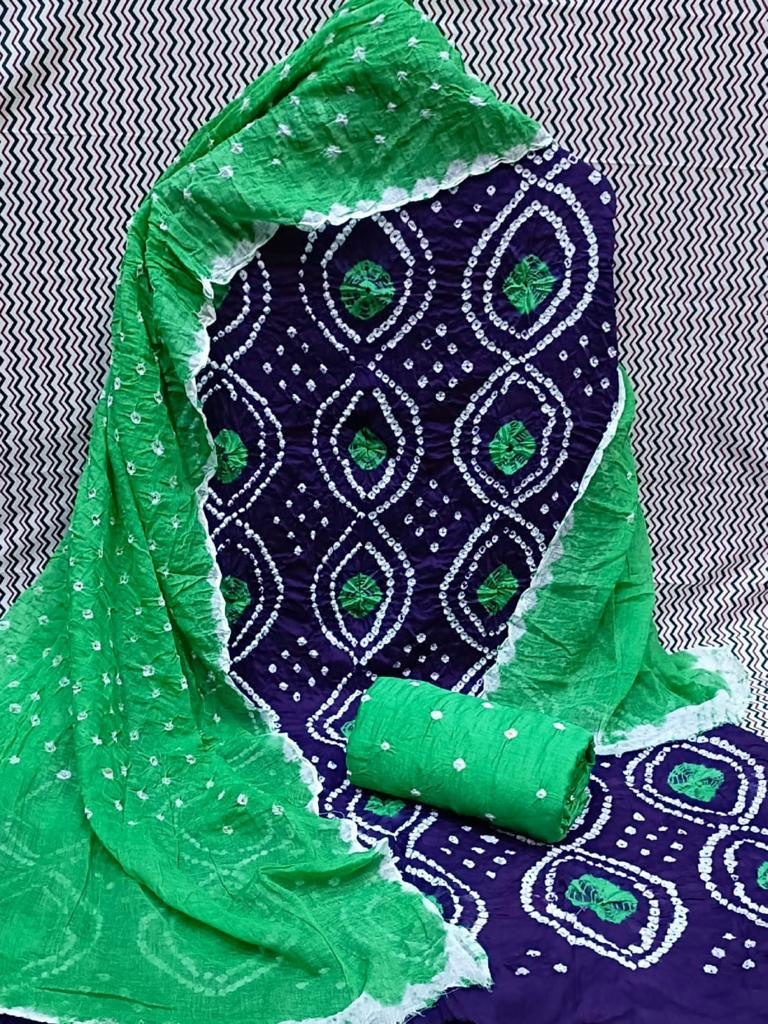 Cotton Contrast Leheriya Bnadhej work Bandhani Dress Material - Premium  from Ethenika.com  - Just INR 1490! Shop now at Ethenika.com 