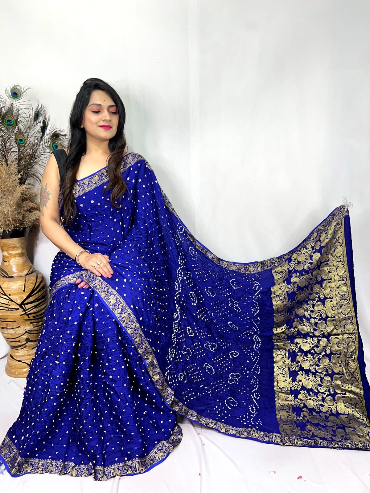 Premium Modal Silk Barik Bandhej Work Nakashi Border Silk Bandhani Saree - Premium  from Ethenika.com  - Just INR 5990! Shop now at Ethenika.com 