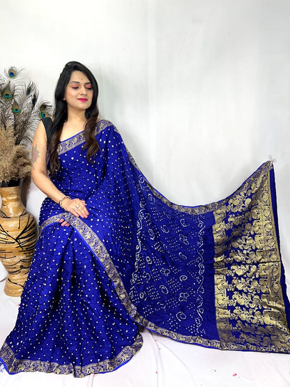Premium Modal Silk Barik Bandhej Work Nakashi Border Silk Bandhani Saree - Premium  from Ethenika.com  - Just INR 5990! Shop now at Ethenika.com 