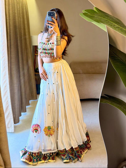 White Rayon Cotton Navratri Designer Chaniya Choli