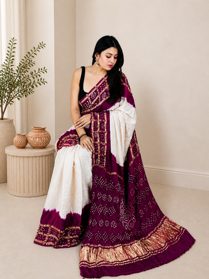 Ethenika Authentic Hand Crafted Chex Work Silk Bandhani Saree