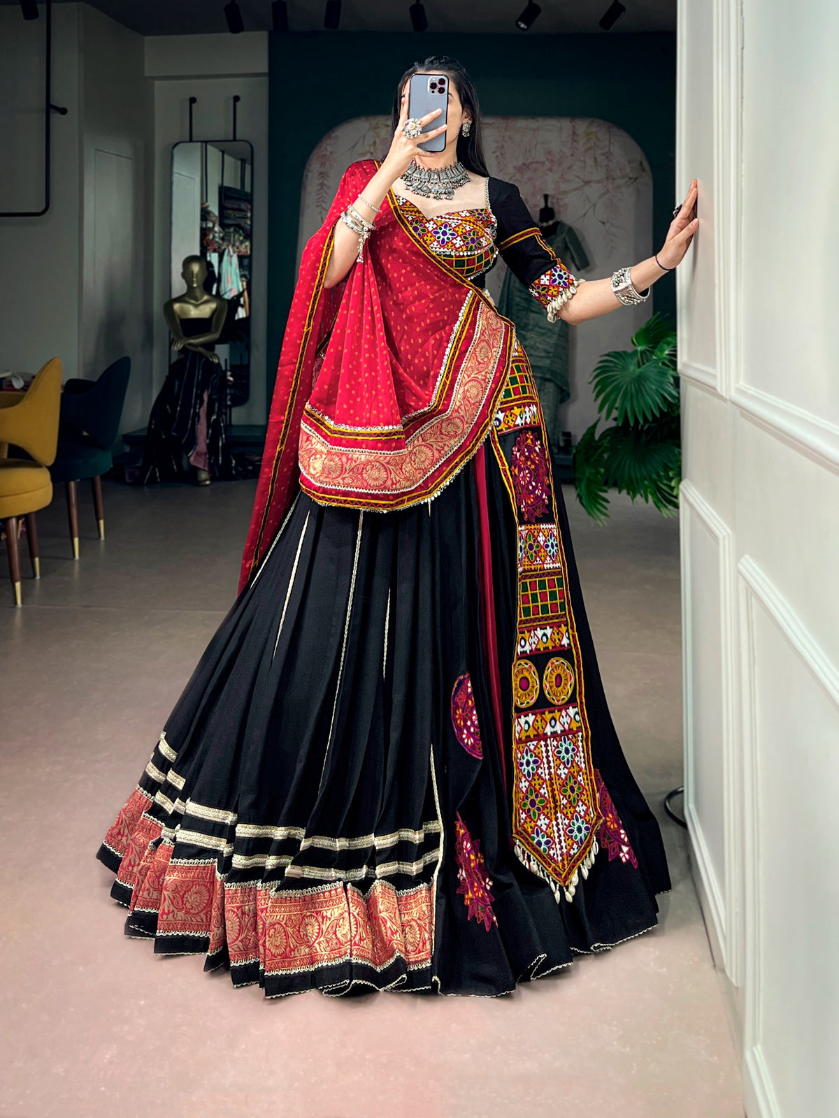 Kutchi Embroidery Rayon Chaniya Choli - Front View