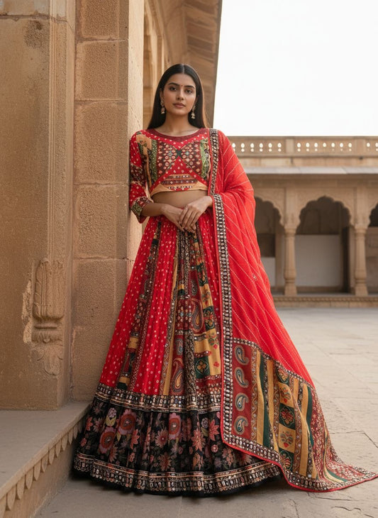 Muslin Digital Print with Mirror Work Chaniya Choli