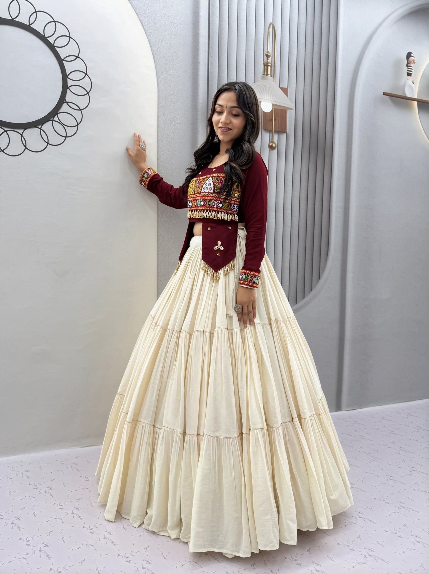Pure Cotton Kodi Gamthi Hand Embroidered Designer Lehenga Choli - 9 Meter Flair