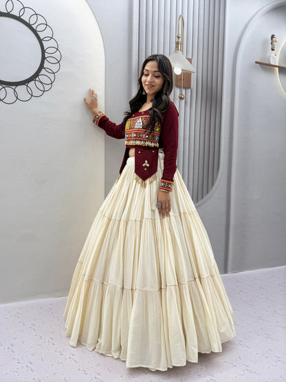 Pure Cotton Kodi Gamthi Hand Embroidered Designer Lehenga Choli - 9 Meter Flair
