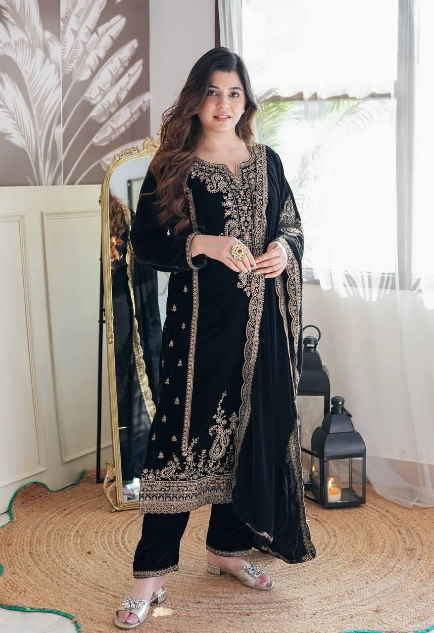 Ethenika Winter Ready to Wear Velvet Suit - Premium  from Ethenika.com  - Just INR 3590! Shop now at Ethenika.com 