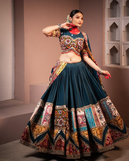 Ethenika Exclusive Heavy Muslin Digital Print with Mirror Work Navratri Special Designer Chaniya Choli