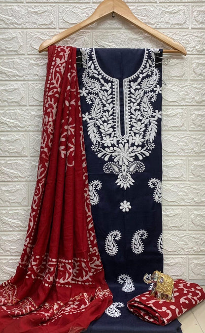 Slub cotton Neckwork with Batik work Dupatta and Salwar Dress Material (Unstitched) - Premium  from Ethenika.com  - Just INR 1490! Shop now at Ethenika.com 