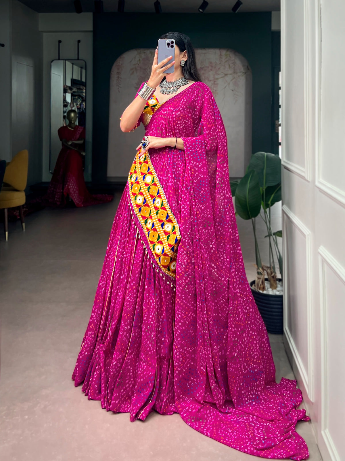 Georgette Gamthi Work Bandhani Chaniya Choli (Ready to Wear)