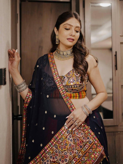Designer Chaniya Choli | Malai Silk Mirror Work & Gota Zari | Garba