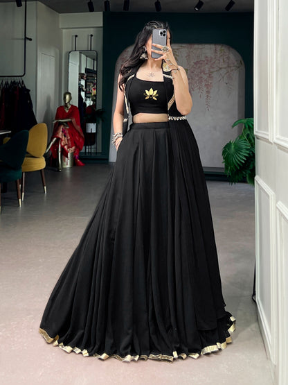 Designer lehenga set with lotus handwork blouse and graceful long jacket for festive wear