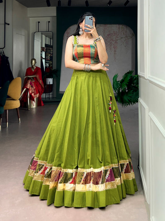 Cotton Zari Embossed Lehenga Choli - Front View