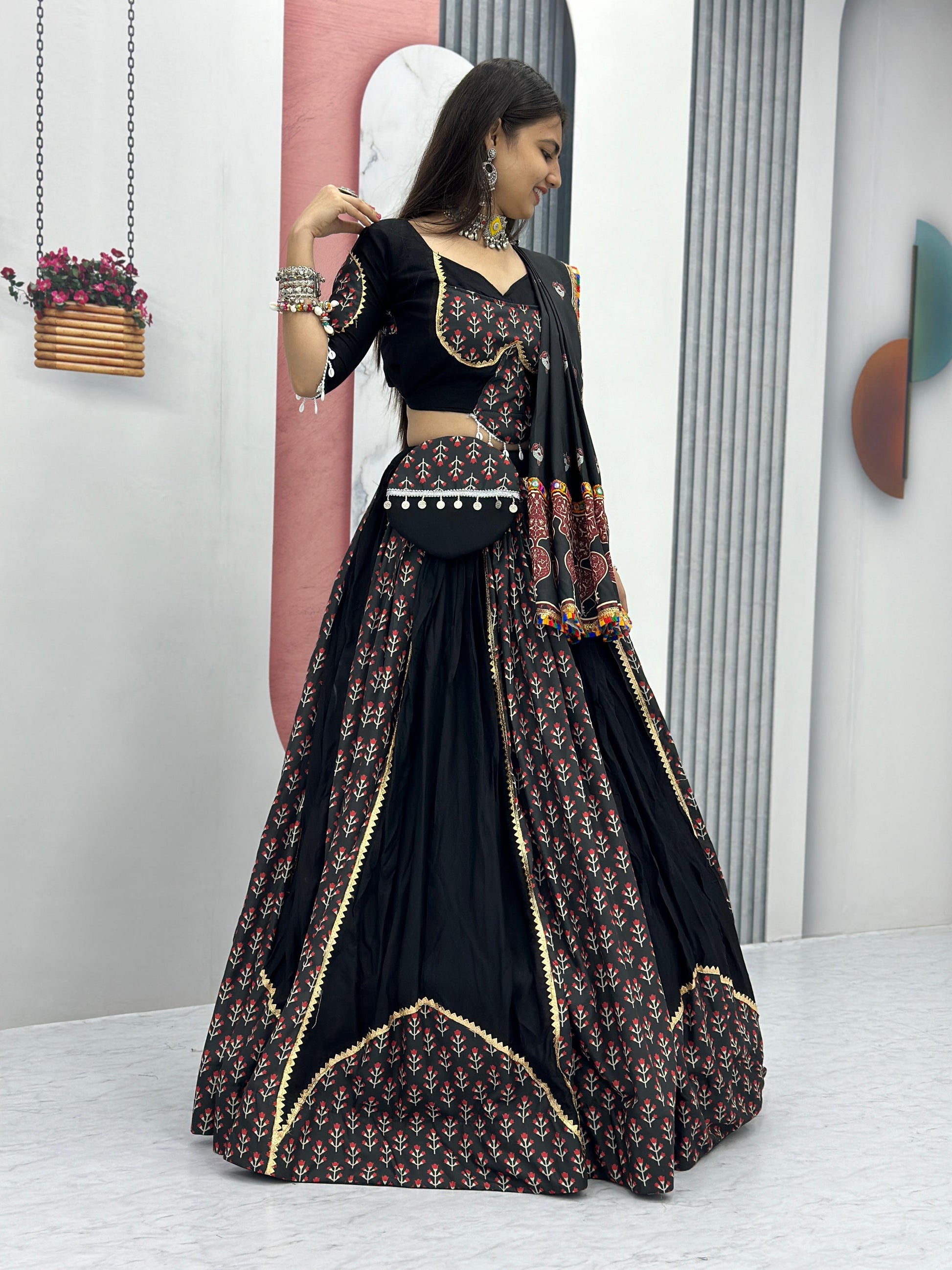 Ajrakh Print Gamthi work Navratri Special Chaniya Choli with Purse - Premium  from Ethenika.com - Just INR 2999! Shop now at Ethenika.com 