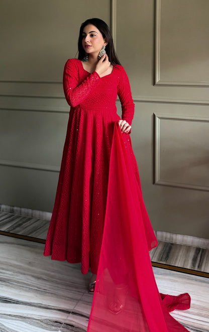 Ethenika Faux Georgette Anarkali Suit Set