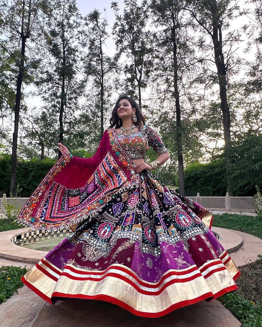 Muslin Cotton Digital Print Mirror Work Designer Chaniya Choli for Garba