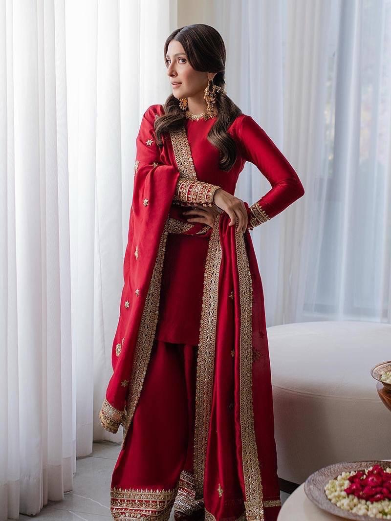 Rangoli Silk Karwa Chauth Special Designer Kurti Palazzo Dupatta Set (Ready To Wear)