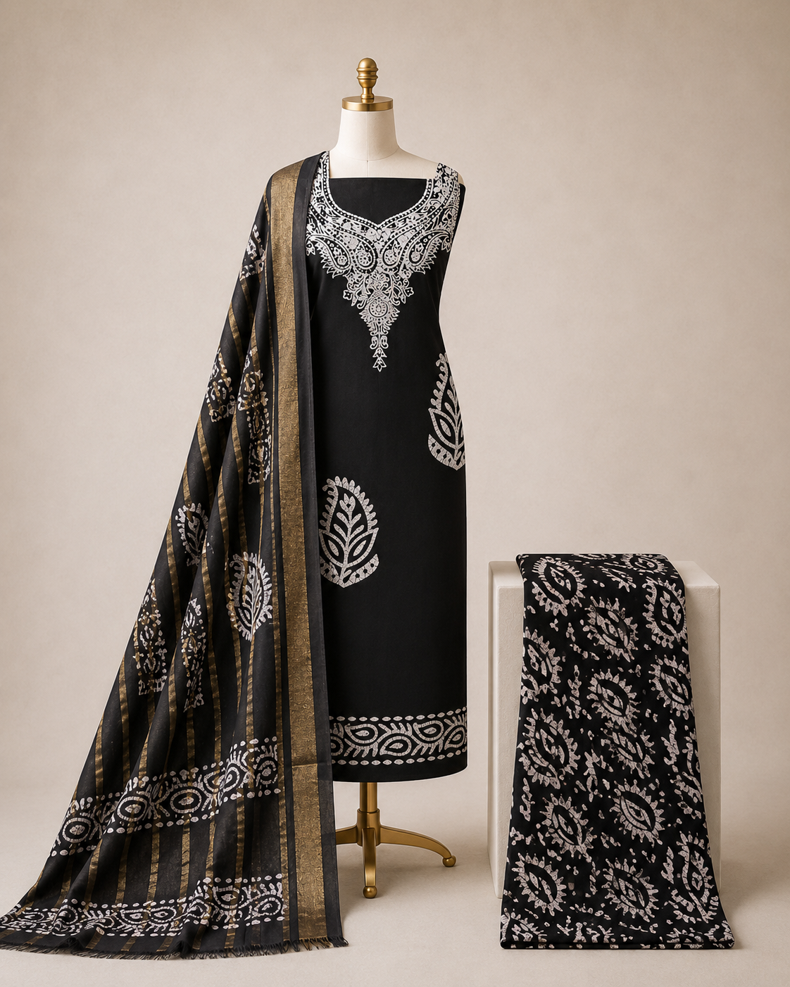 Cotton Hand Blocked Wax Batik Dress Material