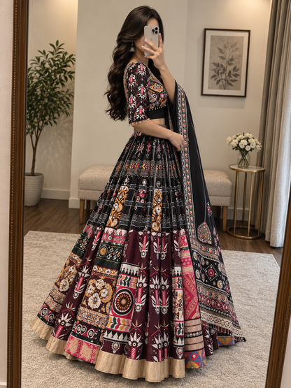 Muslin Digital Print Mirror Work Chaniya Choli - side view