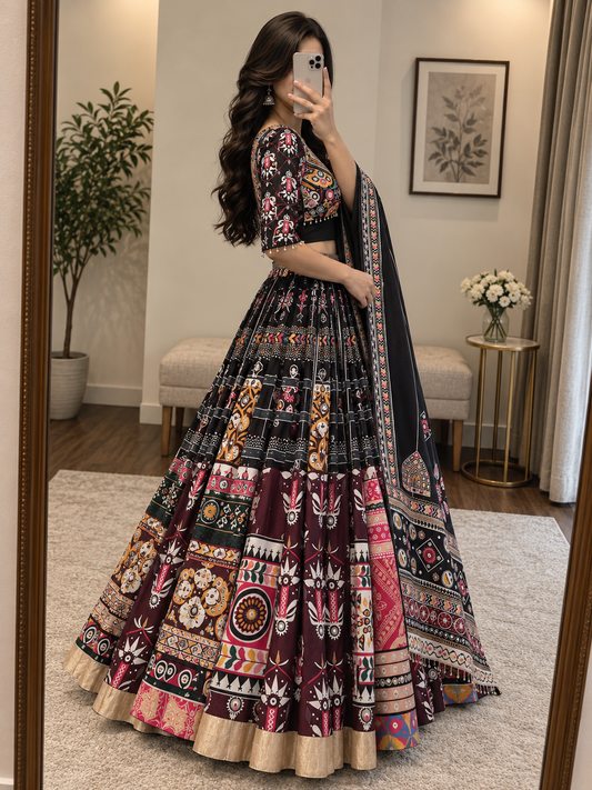 Muslin Digital Print Mirror Work Chaniya Choli - side view