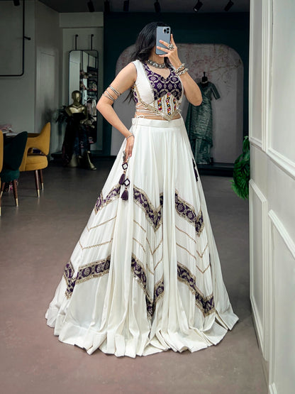 Ready to wear white rayon Chaniya Choli for Navratri - side view