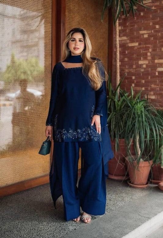 Self Embroidery Work Farshi Salwar Suit Dupatta Set