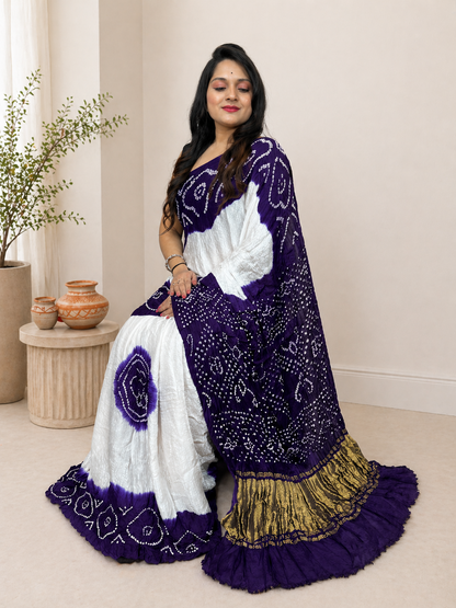 Modal Silk White Concept Silk Bandhani Saree