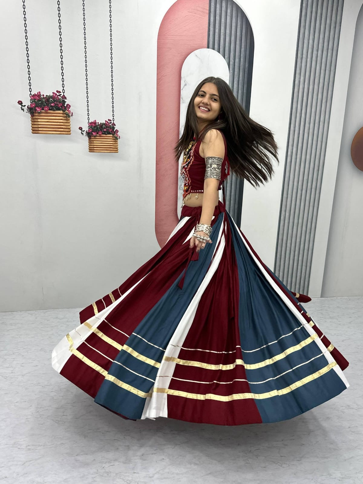 6 meter flair Rayon lehenga choli, full outfit view