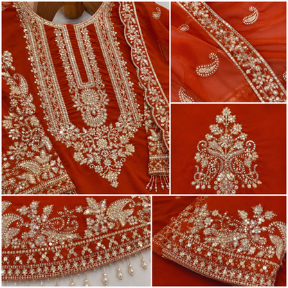 Faux Georgette Sequence Embroidery 3Pc Designer Kurti Pant Dupatta Set (Ready to Wear)