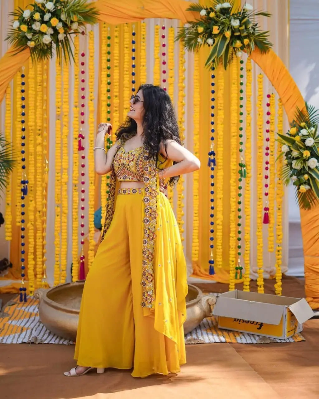 Haldi Ceremony Special Shrug Lehenga Set (Stitched) –