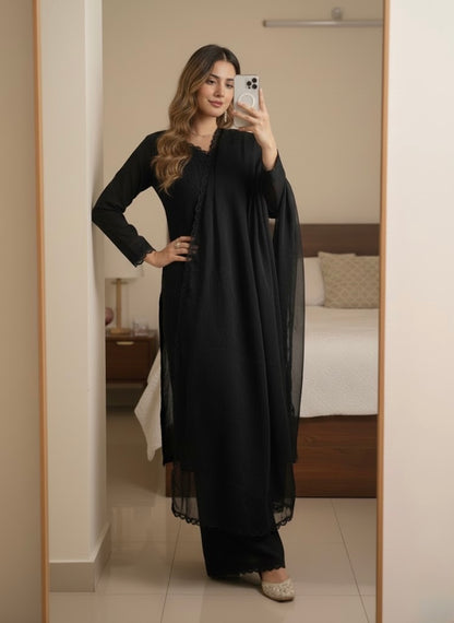 Faux Georgette Chikankari Kurti Palazzo Set