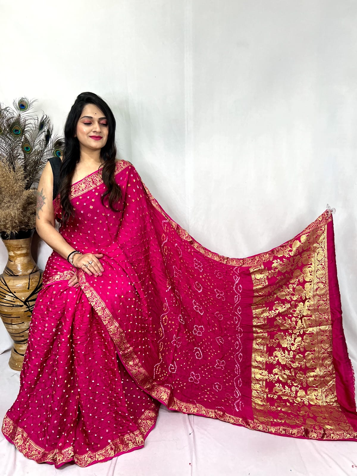 Premium Modal Silk Barik Bandhej Work Nakashi Border Silk Bandhani Saree - Premium  from Ethenika.com  - Just INR 5990! Shop now at Ethenika.com 