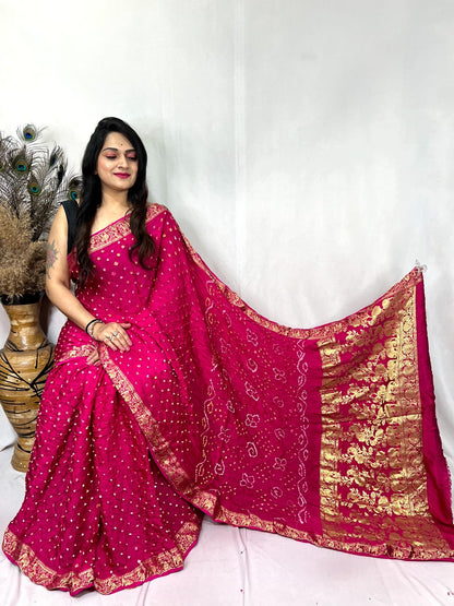 Premium Modal Silk Barik Bandhej Work Nakashi Border Silk Bandhani Saree - Premium  from Ethenika.com  - Just INR 5990! Shop now at Ethenika.com 