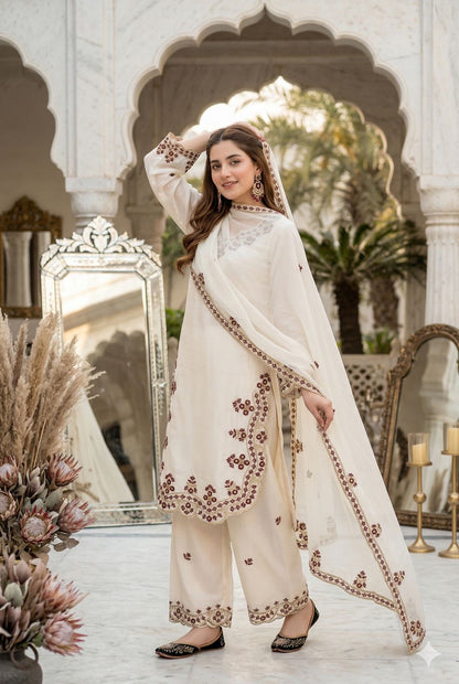 Sequence Designer Embroidery Work 3 Pc Kurta Palazzo Dupatta Set