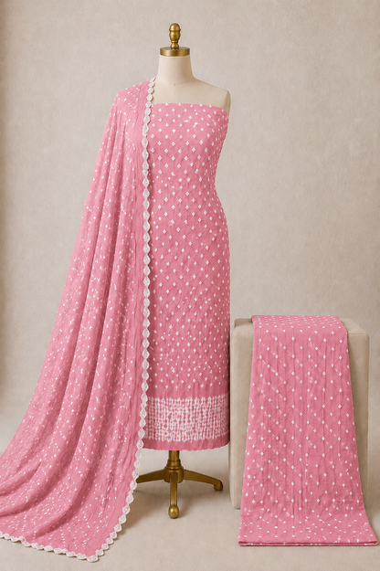 Pink Bandhani Dress Material