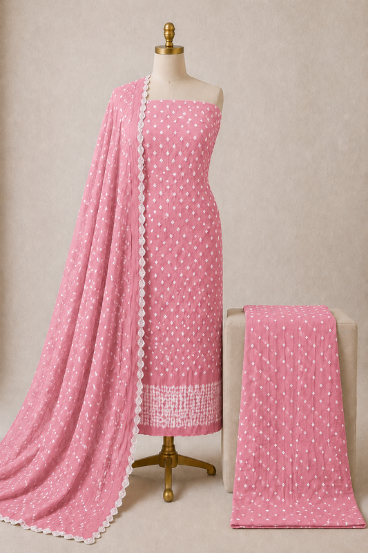 Pink Bandhani Dress Material