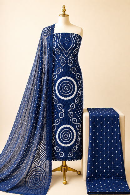 Cotton Satin Authentic Handmade Kutch 3Pc Bandhani Dress Material