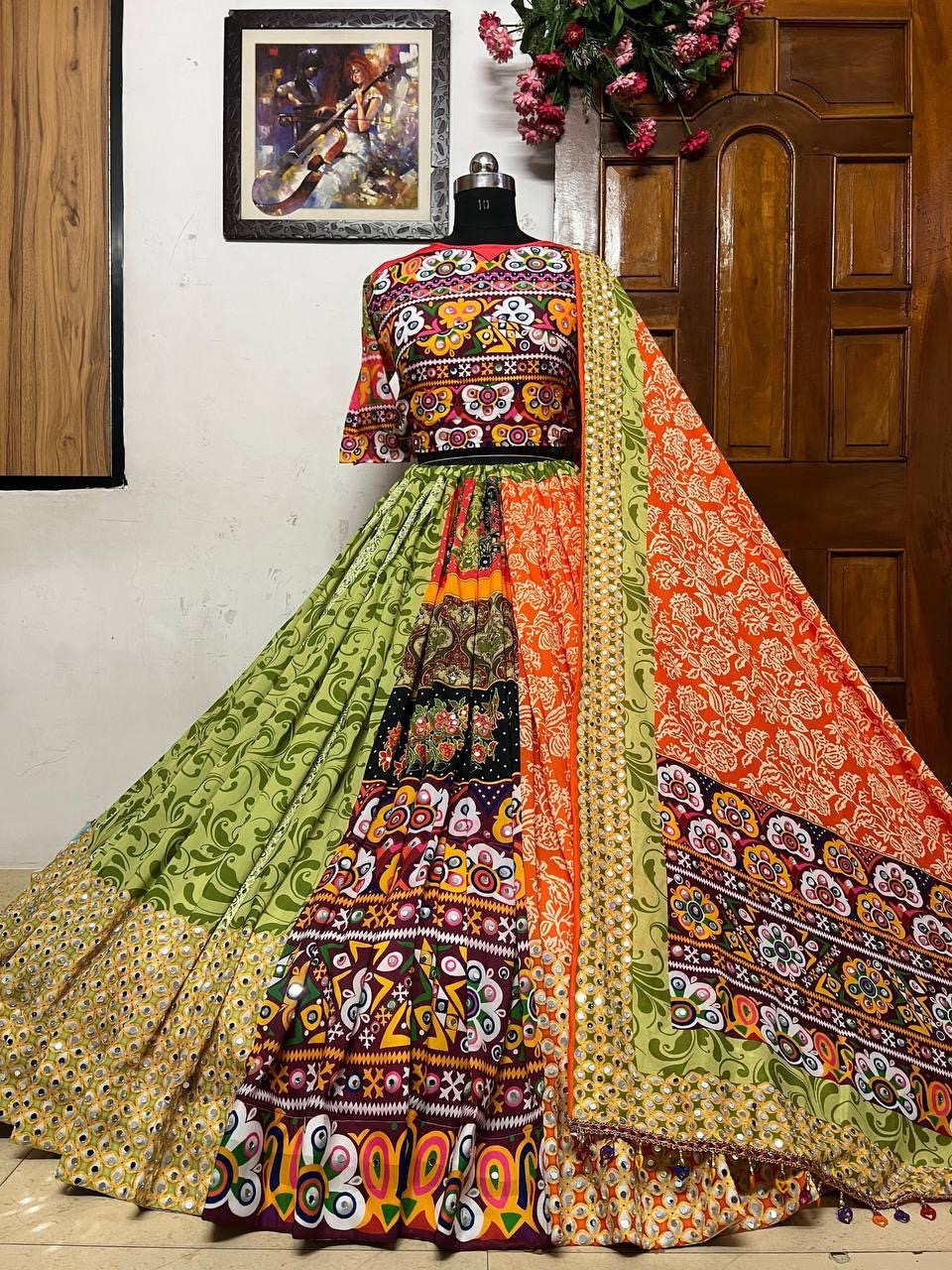 Digital Print With Mirror Work Navratri Special Designer Chaniya Choli