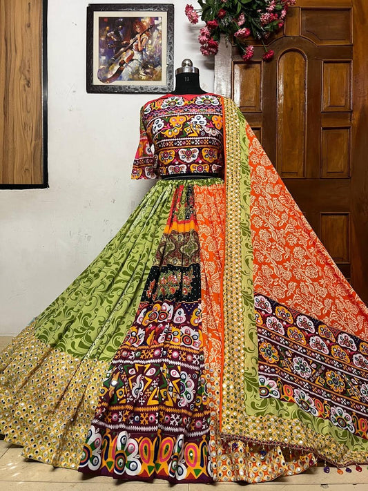 Digital Print With Mirror Work Navratri Special Designer Chaniya Choli